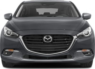 Front grille and LED headlights of a hatchback, frontal view