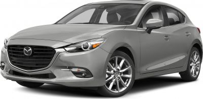 Modern hatchback front and side view with sleek headlights and alloy wheels.