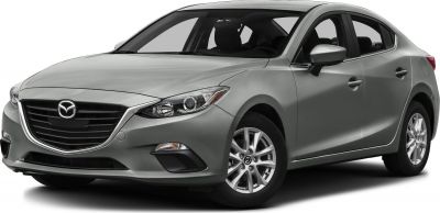 Front three-quarter view of compact sedan with distinctive grille and headlights
