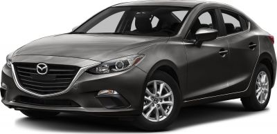 Front side view of a sleek sedan with distinctive headlights and grille