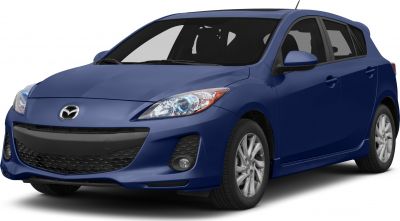 Blue hatchback with sleek headlights and sporty grille.