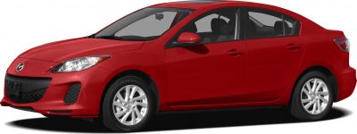 Side view of a red sedan with striking front headlights and alloy wheels.