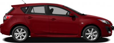 Side view of a sleek five-door hatchback with alloy wheels.