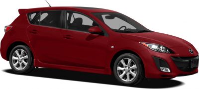 Red compact hatchback with aerodynamic front and side profile