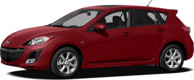 Red hatchback car front side view with alloy wheels and distinct headlamps