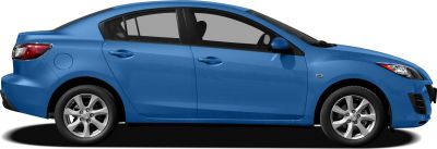 Blue sedan side profile with alloy wheels and clear body lines.