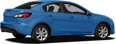 Blue sedan rear side view with alloy wheels and distinctive taillights