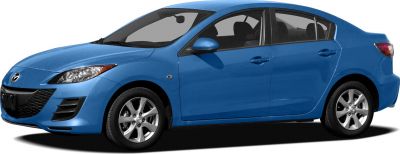 Blue mid-size sedan front side view with alloy wheels