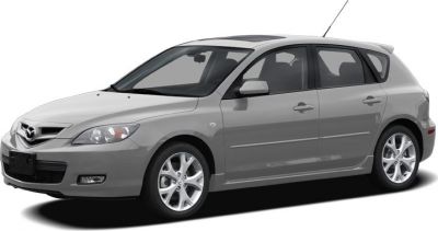 Silver hatchback side view with alloy wheels and body lines