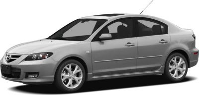 Front-side profile of a sporty compact sedan with alloy wheels and aerodynamic design.