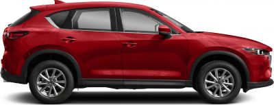 Side profile of red SUV with alloy wheels and tinted windows