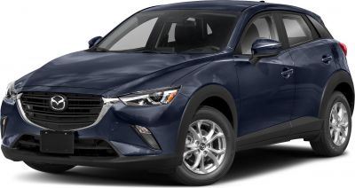 Front and side view of a compact SUV with sleek headlights and prominent grille