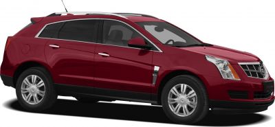 Side view of red luxury SUV with chrome trim and alloy wheels