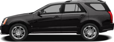 Side profile of a black SUV with chrome alloy wheels.