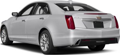 Sedan rear and side view with vertical tail lights and dual exhaust tips
