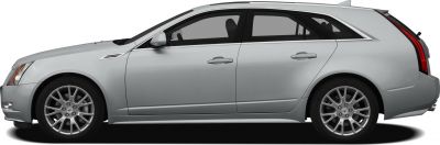 Silver luxury sport wagon side profile with alloy wheels and vertical taillights.