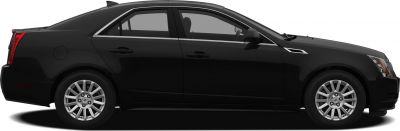 Black sedan with alloy wheels and chrome trim