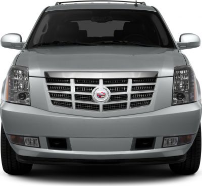 Bold chrome grille and rectangular headlights in front view