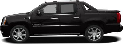 Side profile of black luxury pickup with crew cab and covered bed