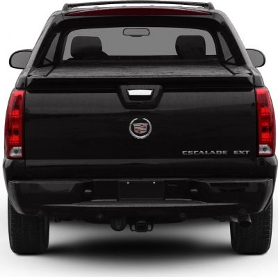 Rear view with tailgate, taillights, and towing hitch details