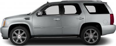 Side profile of silver luxury SUV with chrome wheels and four doors