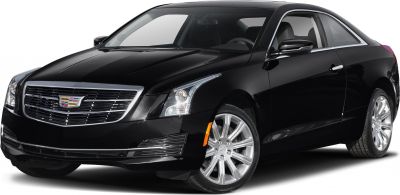 Front angle view with chrome grille and LED headlights on a black coupe