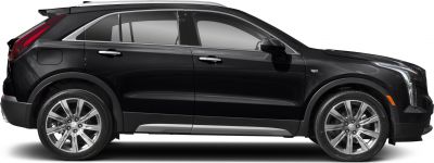 Side view of a black crossover SUV with distinctive alloy wheels and tinted windows