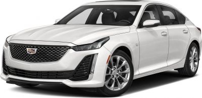 Modern front grille with sharp sleek headlights in white vehicle