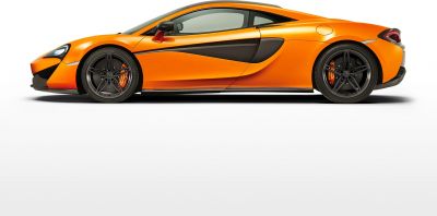 Sleek side profile with aerodynamic contours and black alloy wheels.