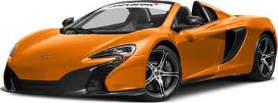 Orange convertible with aerodynamic front and distinctive headlights