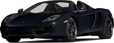 Convertible sports car front low-angle view with alloy wheels