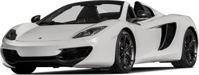 Front view of a convertible sports car with aerodynamic design and distinctive headlights.