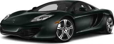 Front and side perspective of a sleek sports coupe with alloy rims.