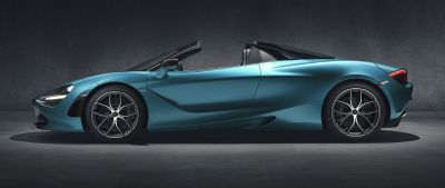Side profile of a convertible supercar with aerodynamic curves and stylish alloy wheels