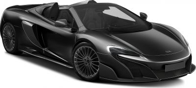 Black convertible sports car with carbon fiber details and aerodynamic design.