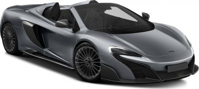 Front side view of sleek gray sports roadster with aerodynamic design