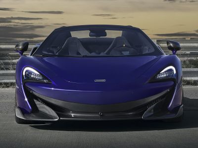 Front view with LED headlights and carbon fiber aerodynamic features