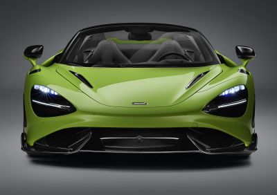Front view with headlights and aerodynamic design elements