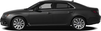 Black sedan with alloy wheels and shark fin antenna side profile