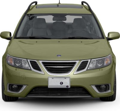 Front view of a car with distinctive grille and headlight design