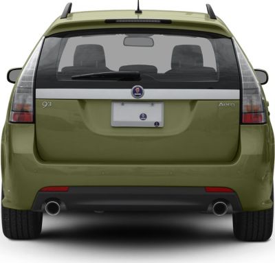Rear view of station wagon with dual exhausts and vertical taillights