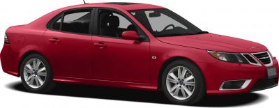 Side profile and front view of a red mid-size sedan with alloy wheels