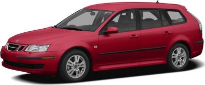 Red sport wagon with front grille and alloy wheels side view
