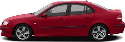 Red four-door sedan side profile with alloy wheels