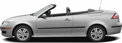 Silver two-door convertible with open roof in side profile