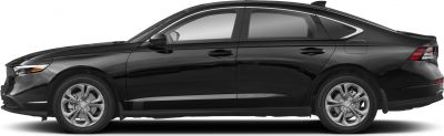 Side profile of sleek modern sedan with alloy wheels and sharp body lines