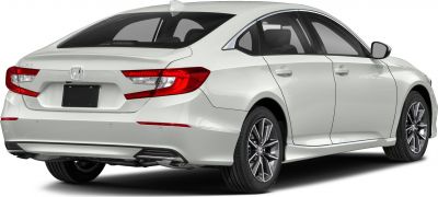 Rear view of a modern sedan with distinctive taillights and alloy wheels