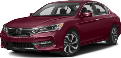 Red mid-size sedan with front grille and alloy wheels