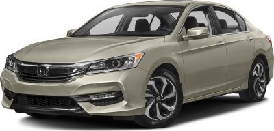Light beige sedan front side view with alloy wheels and headlights