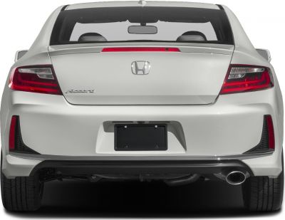 Rear view of coupe with signature tail lights and rear bumper design